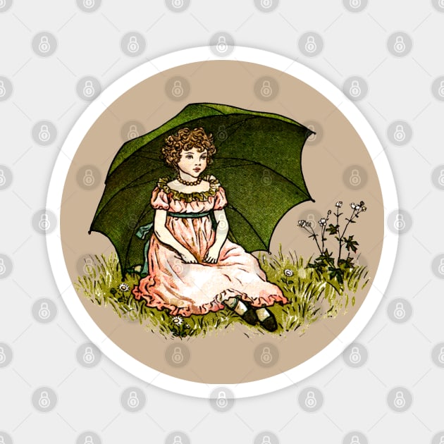 Vintage Girl With Umbrella Illustration Magnet by DankFutura